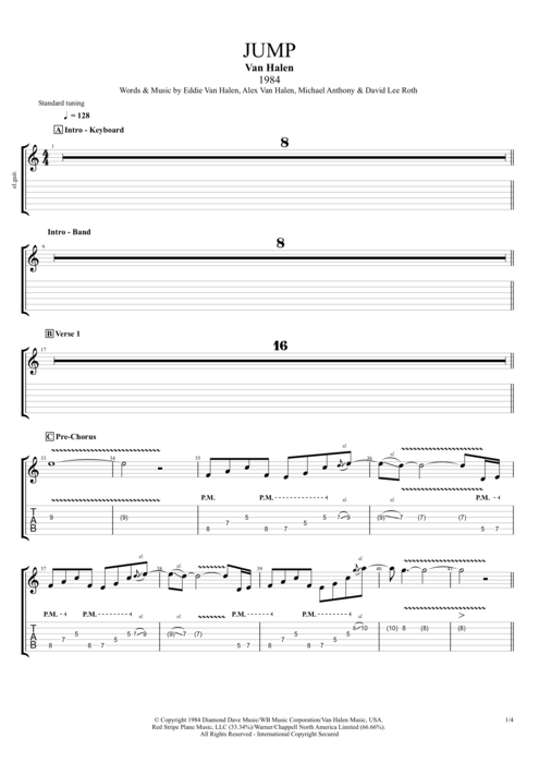 Jump - Van Halen, the best guitar pro tabs and music sheets for guitar, bas...