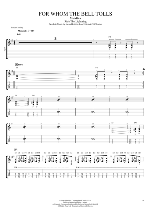 For Whom the Bell Tolls - Metallica, the best guitar pro tabs and music s.....