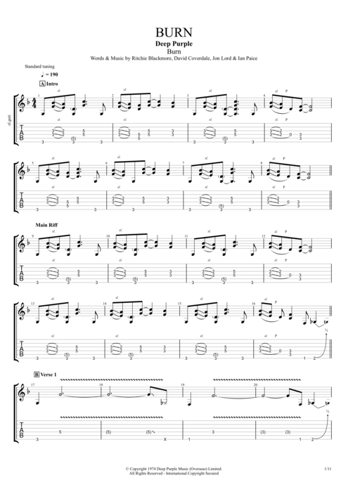 Burn by Deep Purple - Full Score Guitar Pro Tab | mySongBook.com