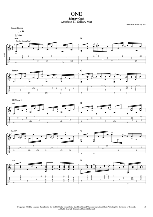 One By Johnny Cash Full Score Guitar Pro Tab Mysongbook Com