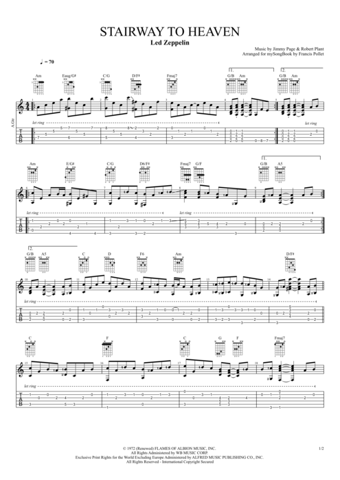 Stairway to by Zeppelin - Easy Solo Guitar Pro Tab | mySongBook.com