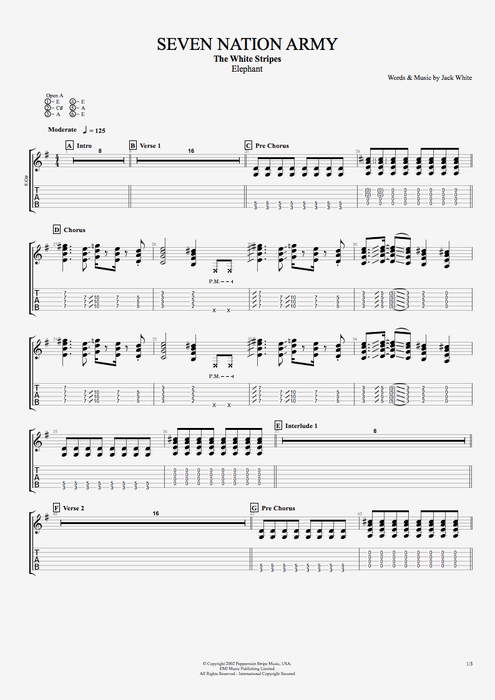 Seven Nation Army By The White Stripes Full Score Guitar Pro Tab