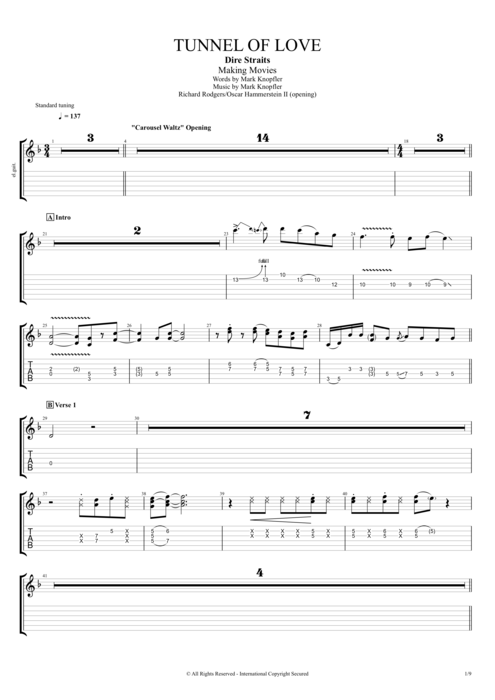 Tunnel of love dire straits piano sheet music