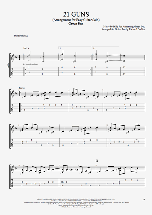 21 Guns - Green Day, the best guitar pro tabs and music sheets for guitar, bass...