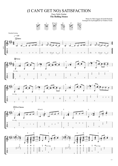Satisfaction by The Rolling Stones - Easy Solo Guitar Guitar Pro Tab
