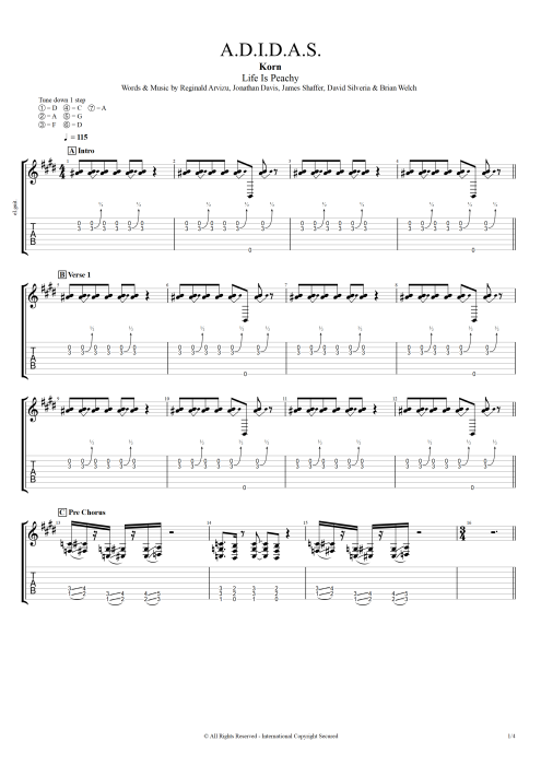 A.D.I.D.A.S. by Korn - Full Score Guitar Pro Tab | mySongBook.com