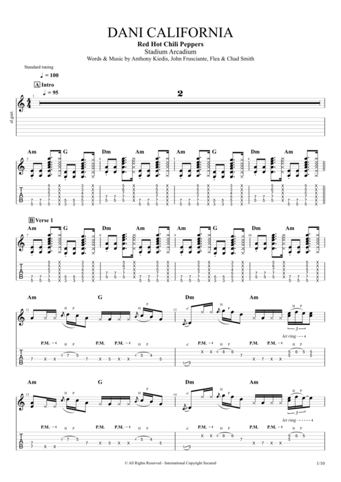 Dani California - Red Hot Chili Peppers, the best guitar pro tabs and music...