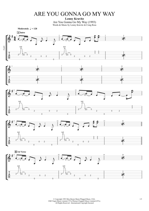 Are You Gonna Go My Way by Lenny Kravitz - Full Score Guitar Pro Tab