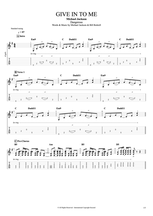 Give In to Me - Michael Jackson tablature