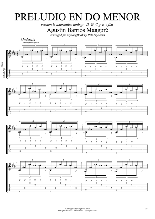 Preludio en do menor (alternative tuning) - Augustin Barrios Mangore tablature