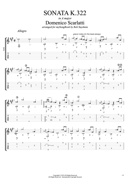 Sonata K322 - Domenico Scarlatti tablature