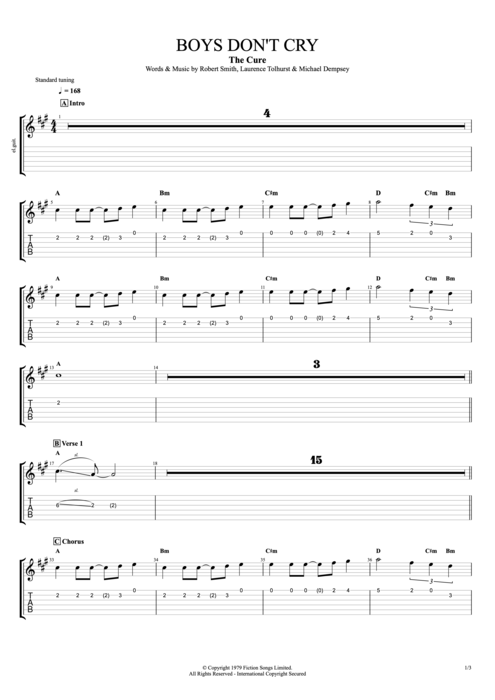 Boys Don't Cry - The Cure tablature