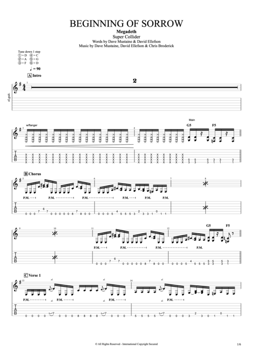 Beginning of Sorrow - Megadeth tablature