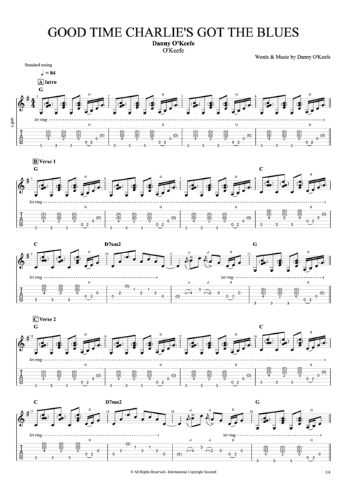 Good Time Charlie's Got the Blues - Danny O'Keefe tablature