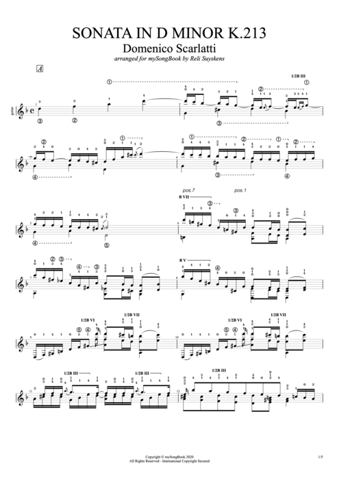 Sonata K.213 in D Minor - Domenico Scarlatti tablature