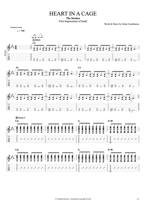 Heart in a Cage - The Strokes tablature