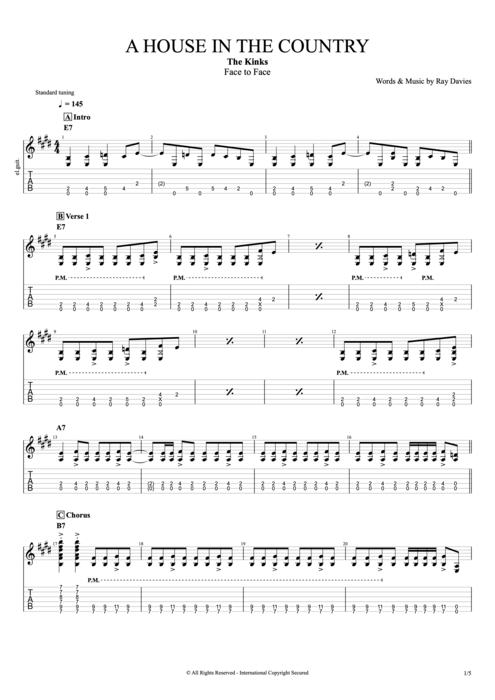 A House in the Country - The Kinks tablature