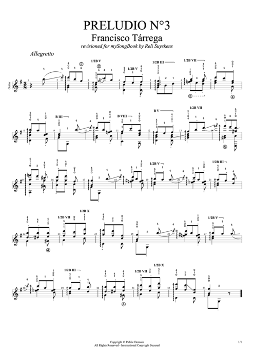 Preludio n°3 - Francisco Tarrega tablature
