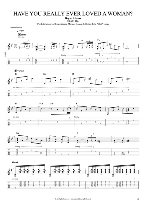 Have You Ever Really Loved a Woman? - Bryan Adams tablature