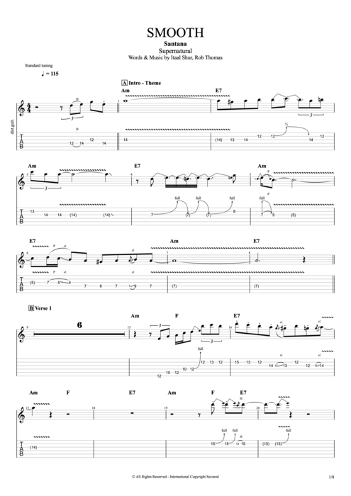 Smooth - Santana tablature