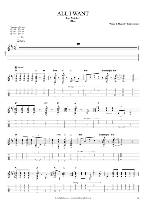 All I Want - Joni Mitchell tablature