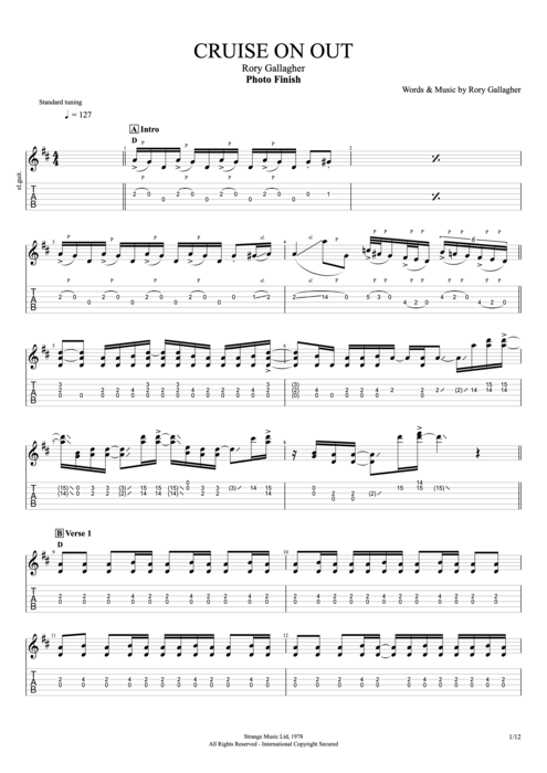 Cruise On Out - Rory Gallagher tablature