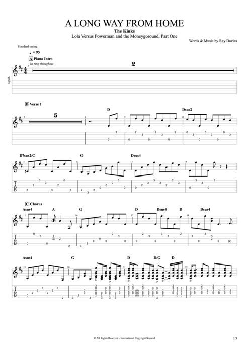 A Long Way from Home - The Kinks tablature