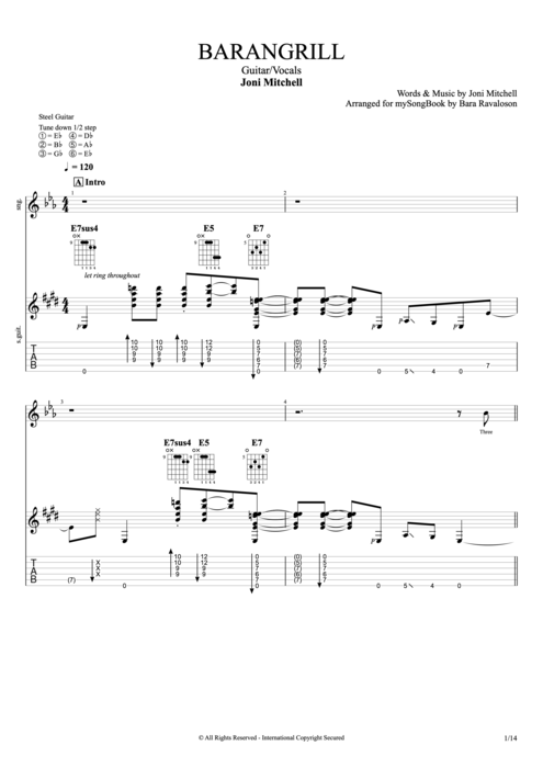 Barangrill - Joni Mitchell tablature