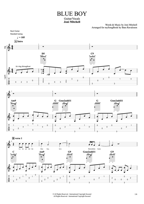 Blue Boy - Joni Mitchell tablature