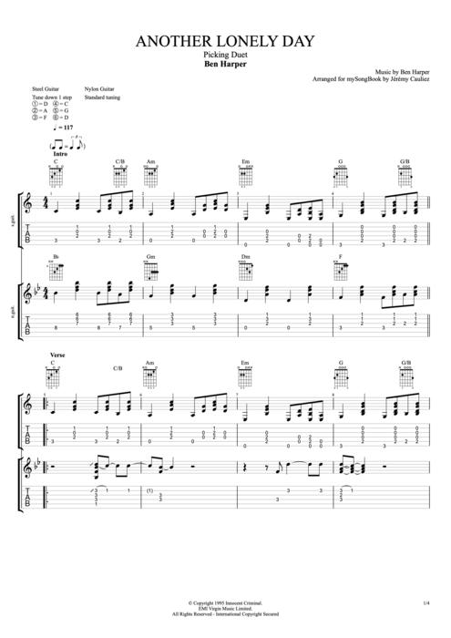 Another Lonely Day - Ben Harper tablature