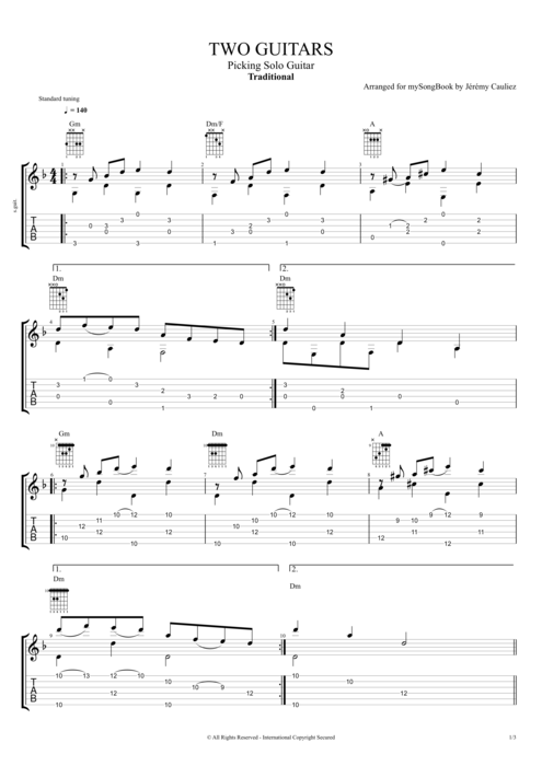 Two Guitars - Traditional tablature