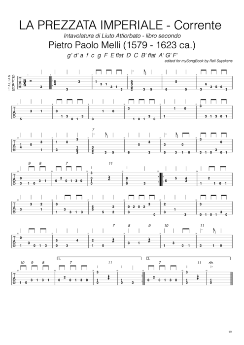 La Prezzata Imperiale Corrente (Facsimile Edition) - Pietro Paolo Melli tablature