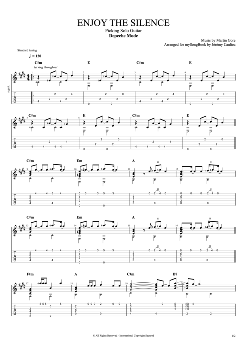 Enjoy the Silence by Depeche Mode - Picking Solo Guitar Guitar Pro Tab ...