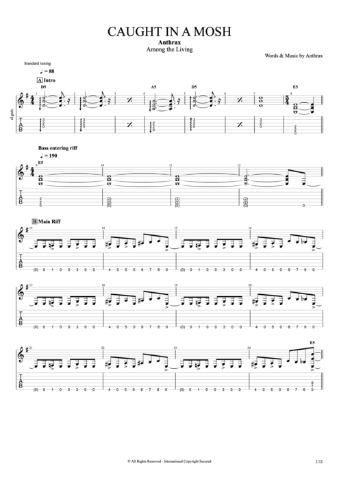 Caught in a Mosh - Anthrax tablature