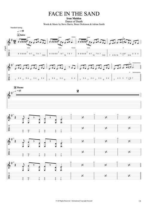 Face in the Sand - Iron Maiden tablature