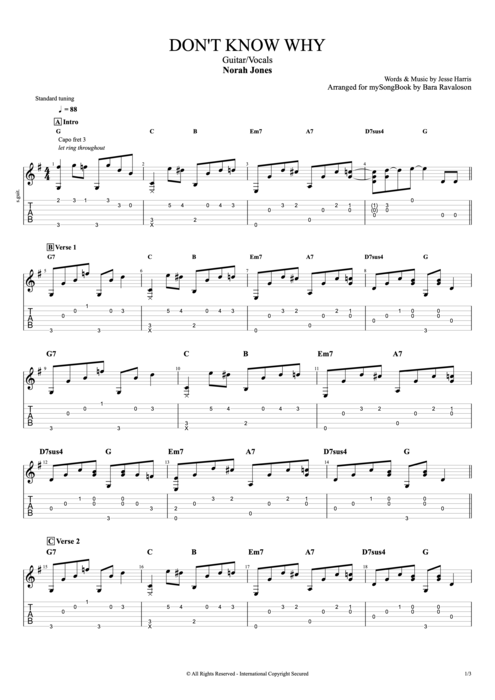Don't Know Why - Norah Jones tablature