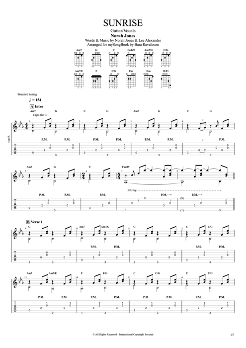 Sunrise - Norah Jones tablature
