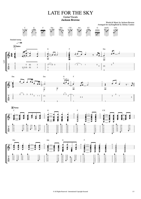 Late for the Sky - Jackson Browne tablature