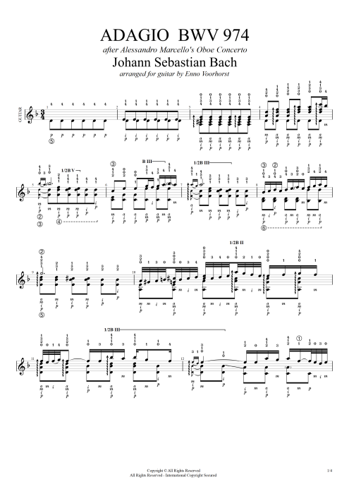 BWV 974 Marcello Adagio (arr. Enno Voorhorst) - Johann Sebastian Bach tablature