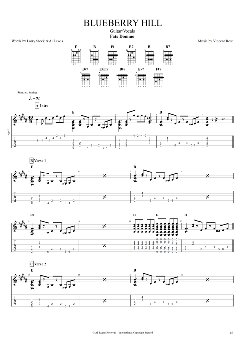 Blueberry Hill - Fats Domino tablature