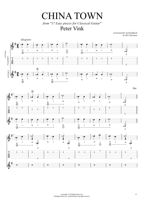China Town (from 17 easy pieces for classical guitar) - Peter Vink tablature