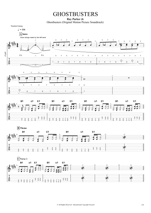 Ghostbusters - Ray Parker Jr. tablature