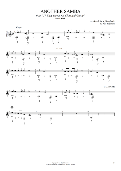 Another Samba - Peter Vink tablature