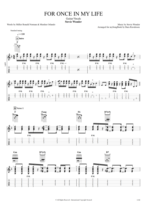 For Once in My Life - Stevie Wonder tablature