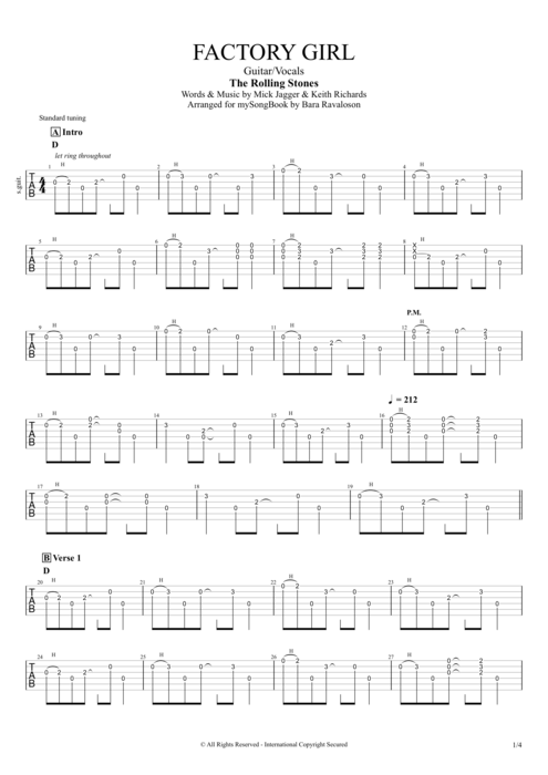 Factory Girl - The Rolling Stones tablature