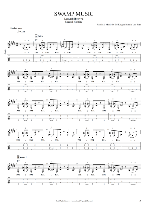 Swamp Music - Lynyrd Skynyrd tablature