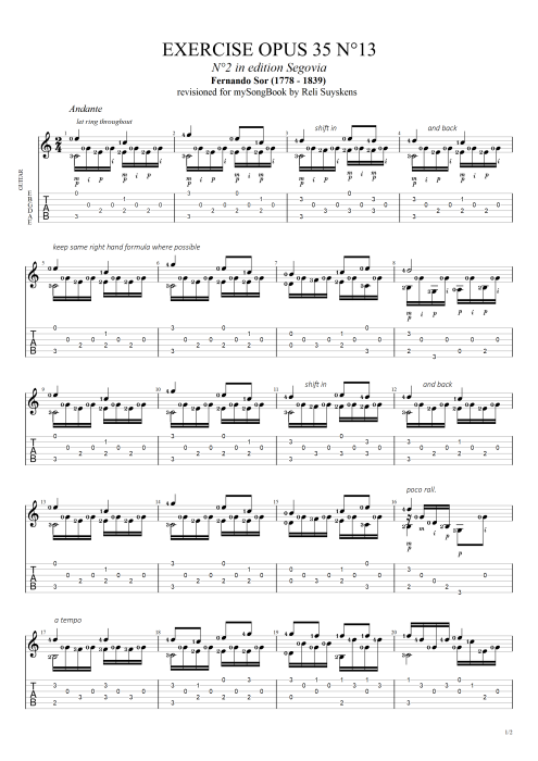 Opus 35 Exercise N°13 - Fernando Sor tablature