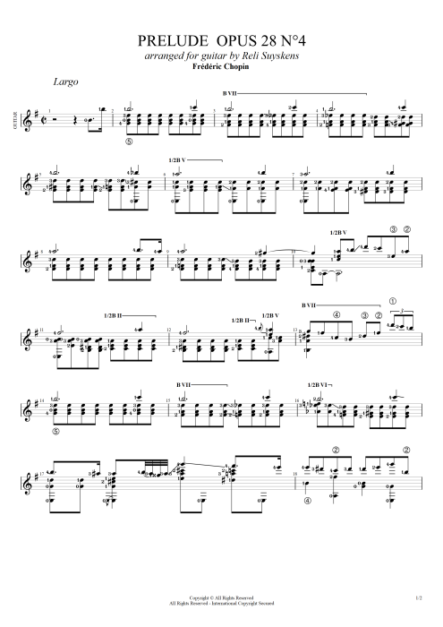 Prelude Op 28 n°4 (Reli Suyskens arrangement) - Frédéric Chopin tablature