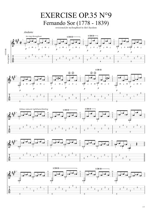 Opus 35 Exercise N°9 - Fernando Sor tablature