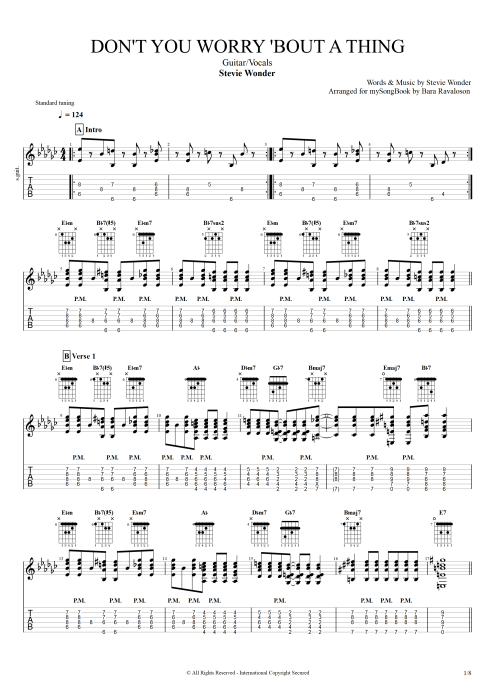 Don't You Worry 'bout a Thing - Stevie Wonder tablature